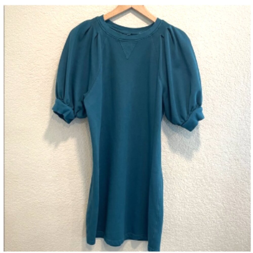 Universal Thread Size Small Teal Puff Sleeve Swea… - image 1